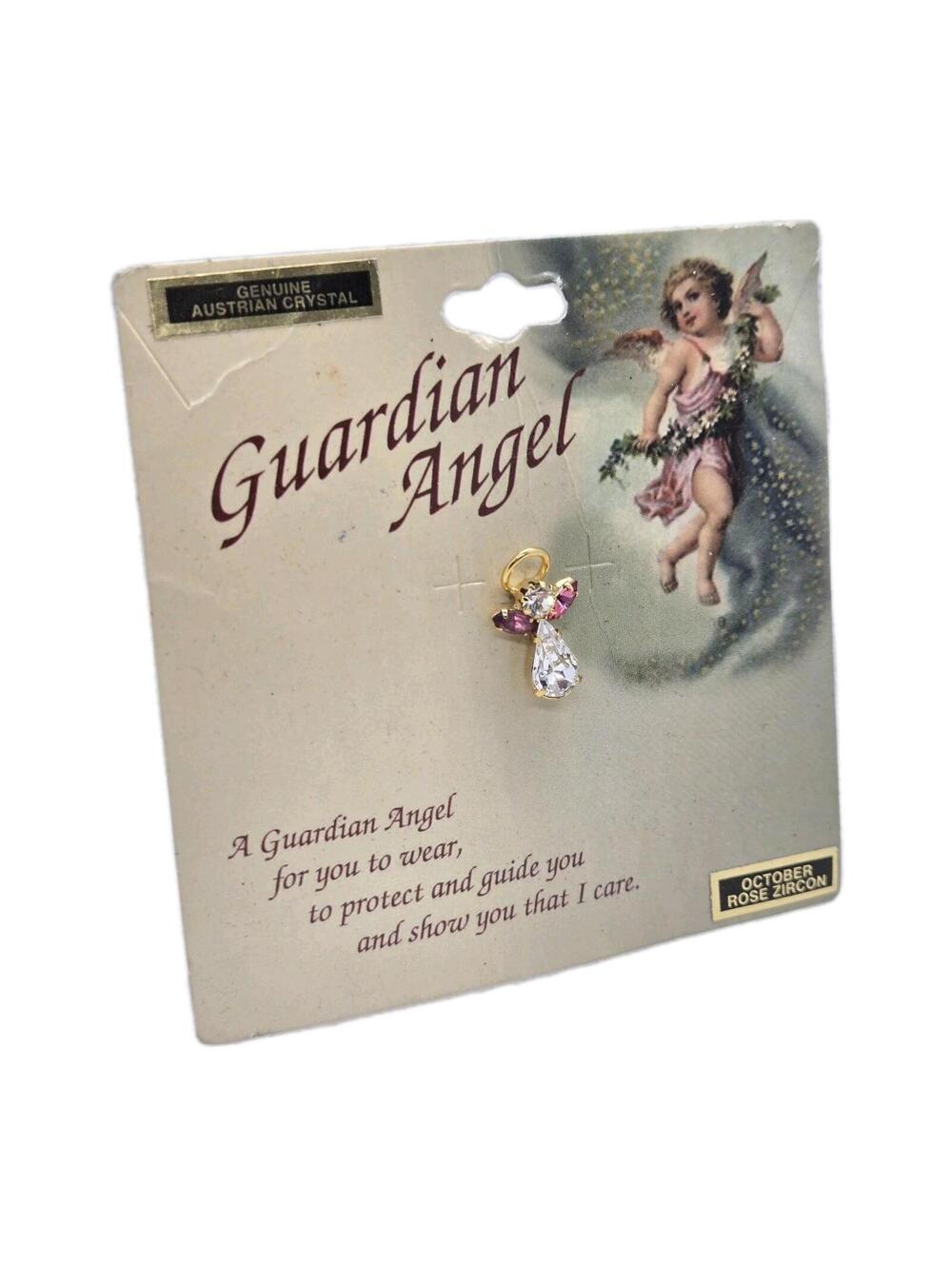 Vintage 1999 Buffalo Jewelry Guardian Angel October Birthstone Crystal Pin